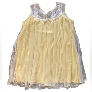 Vintage 70s Butter Yellow Sheer Babydoll Nightie Lace Accent Size Large